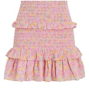 LoveShackFancy Pink Floral Smocked Mini Skirt